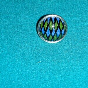 LOT OF 2 BETSY FIELD DESIGN ROUND CABINET KNOBS BLUE & GREEN CERAMIC DESIGN